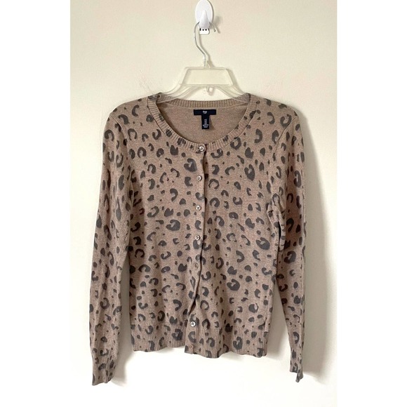 GAP Sweaters - GAP Leopard Print Cardigan - Tan and Black
